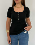 Haveone - Maglia serafino a costine nera