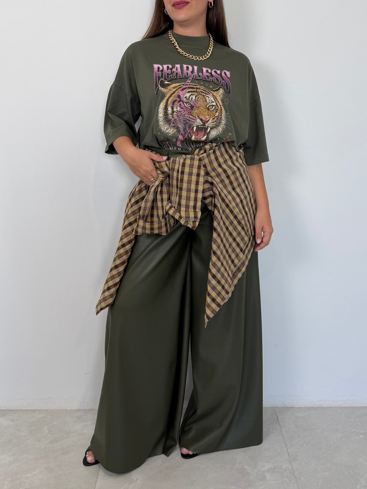 SusyMix - Pantalone palazzo similpelle verde