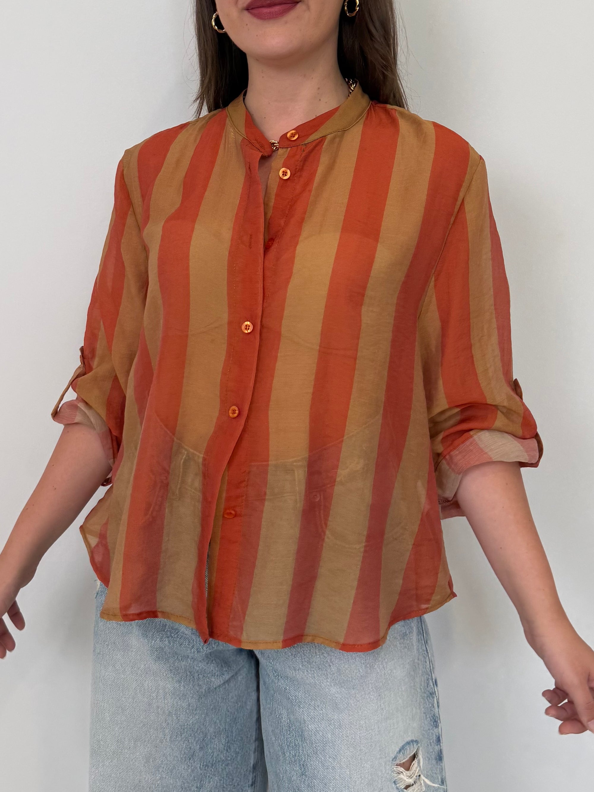 Haveone - Camicia righe larghe arancione/sabbia