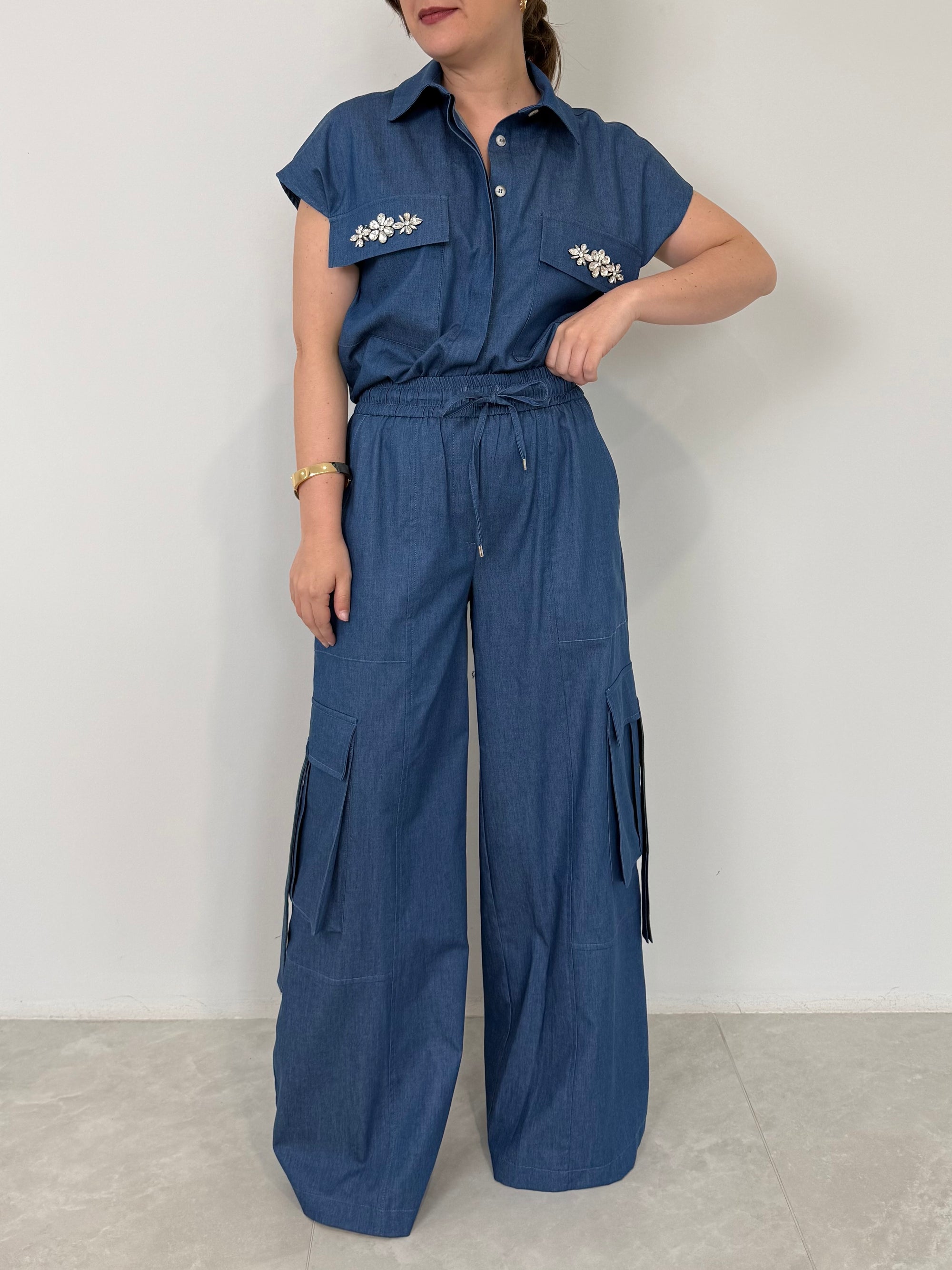Tensione In - Pantalone denim chambray cargo