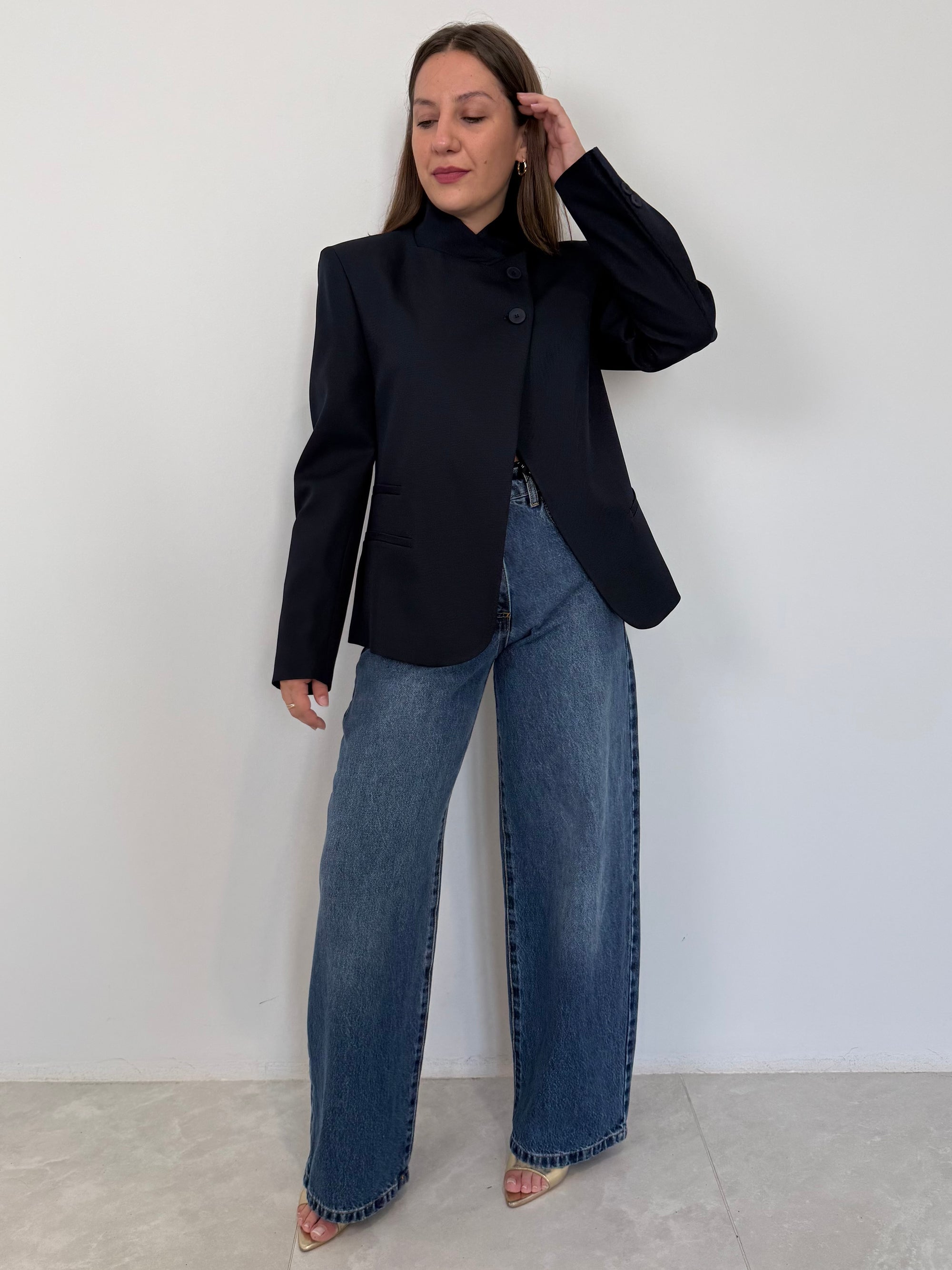 Haveone - Giacca con bottone superiore blu
