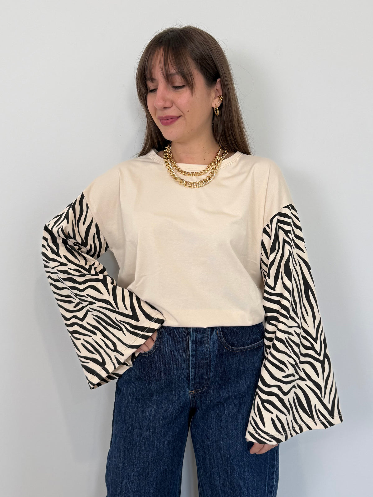 Haveone - Maglia campanella burro zebra