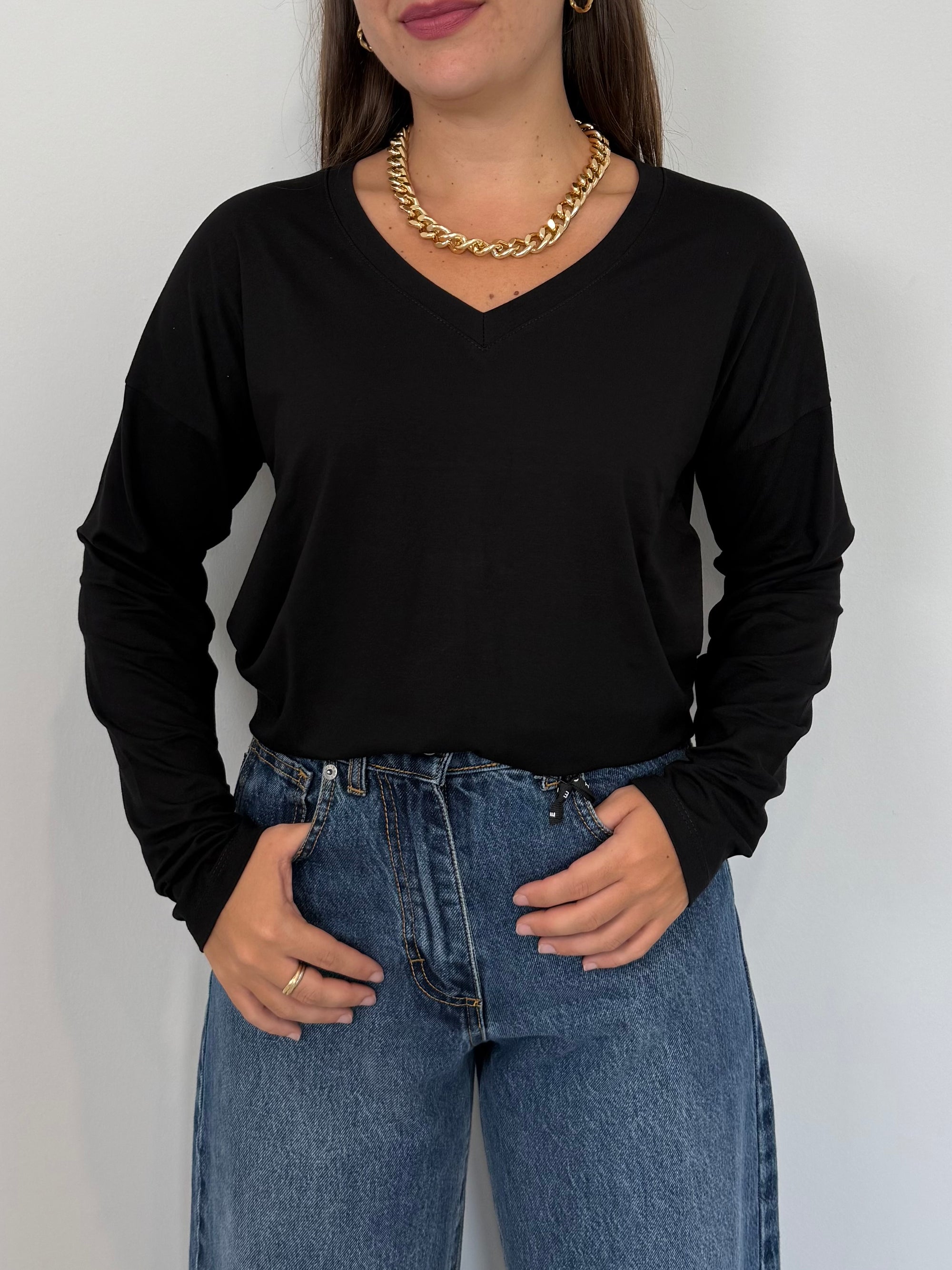 SusyMix - Maglia scatola scollo V nera