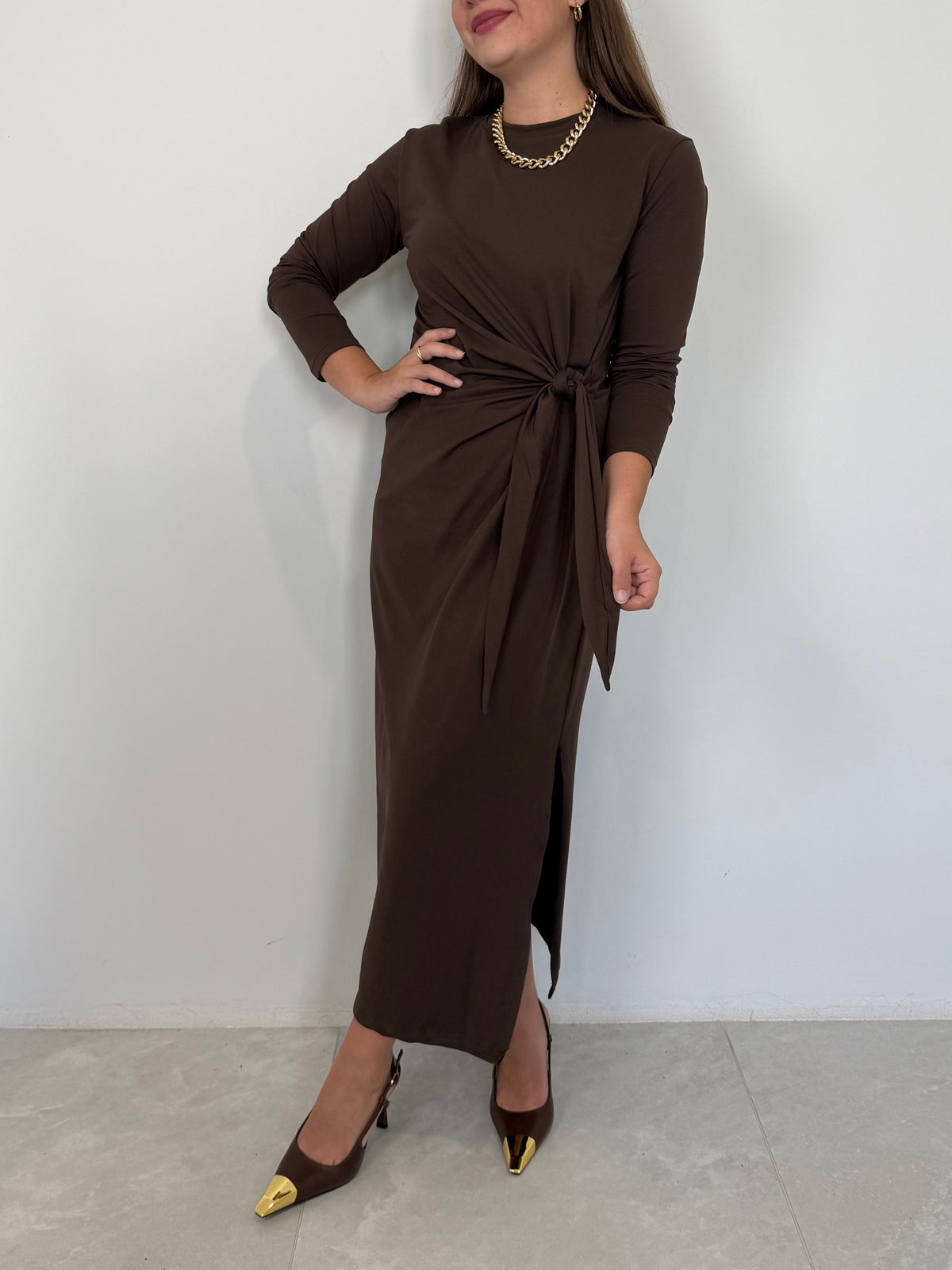Haveone - Abito in cotone con fiocco moro