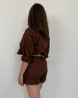 Tensione In - Short in lino zigzag moro