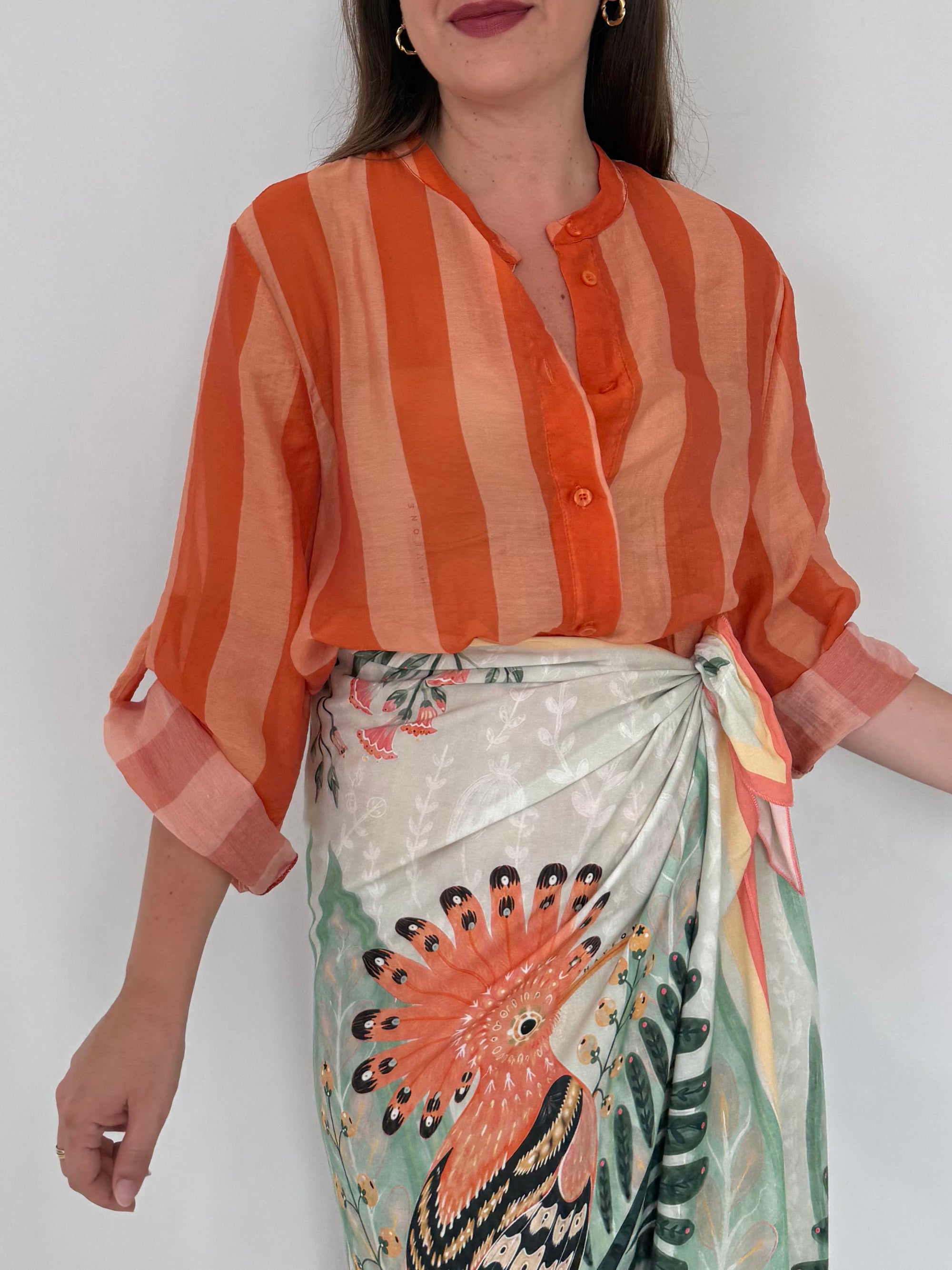 Haveone - Camicia righe larghe arancio