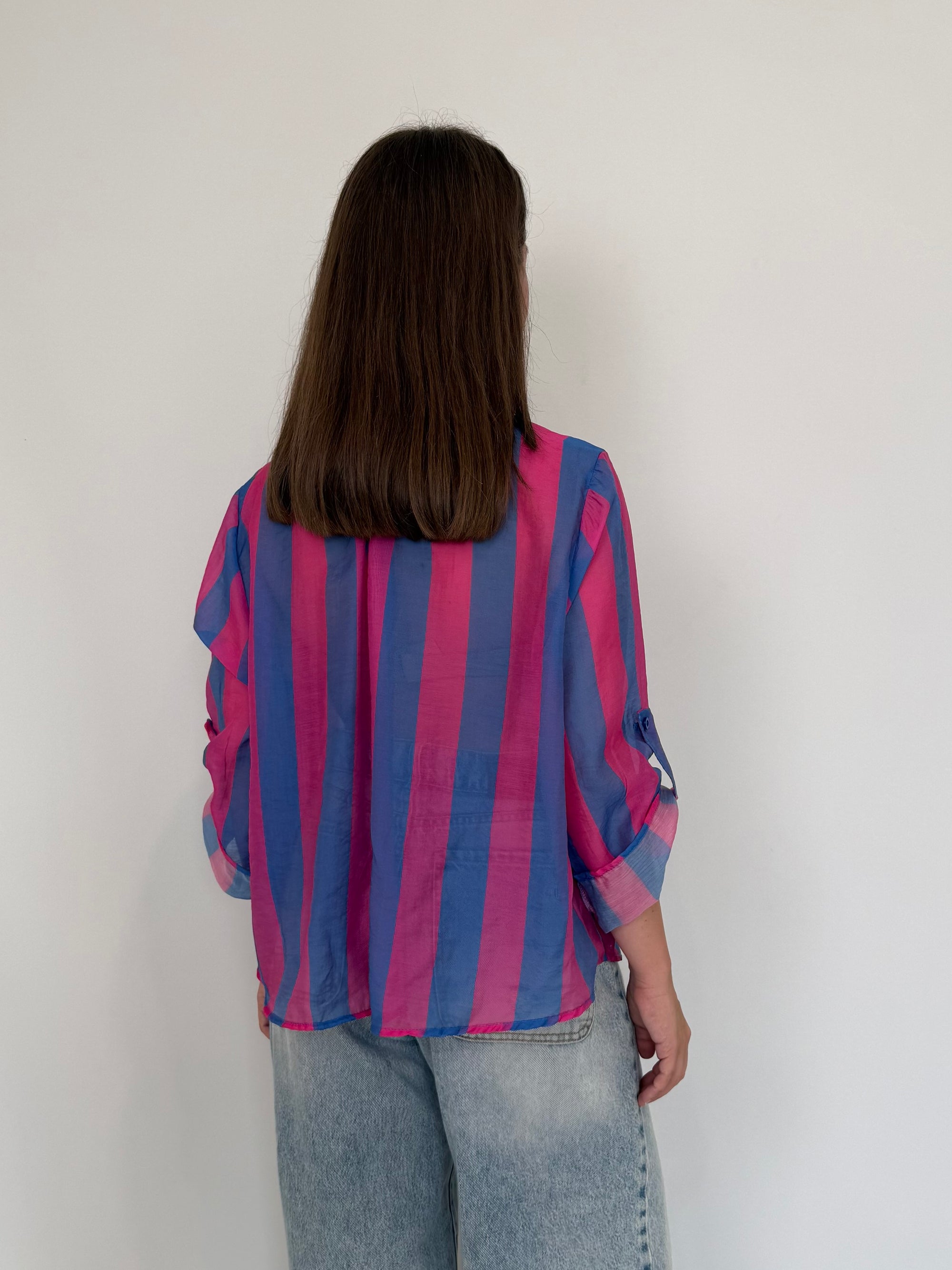 Haveone - Camicia righe larghe fuxia blu