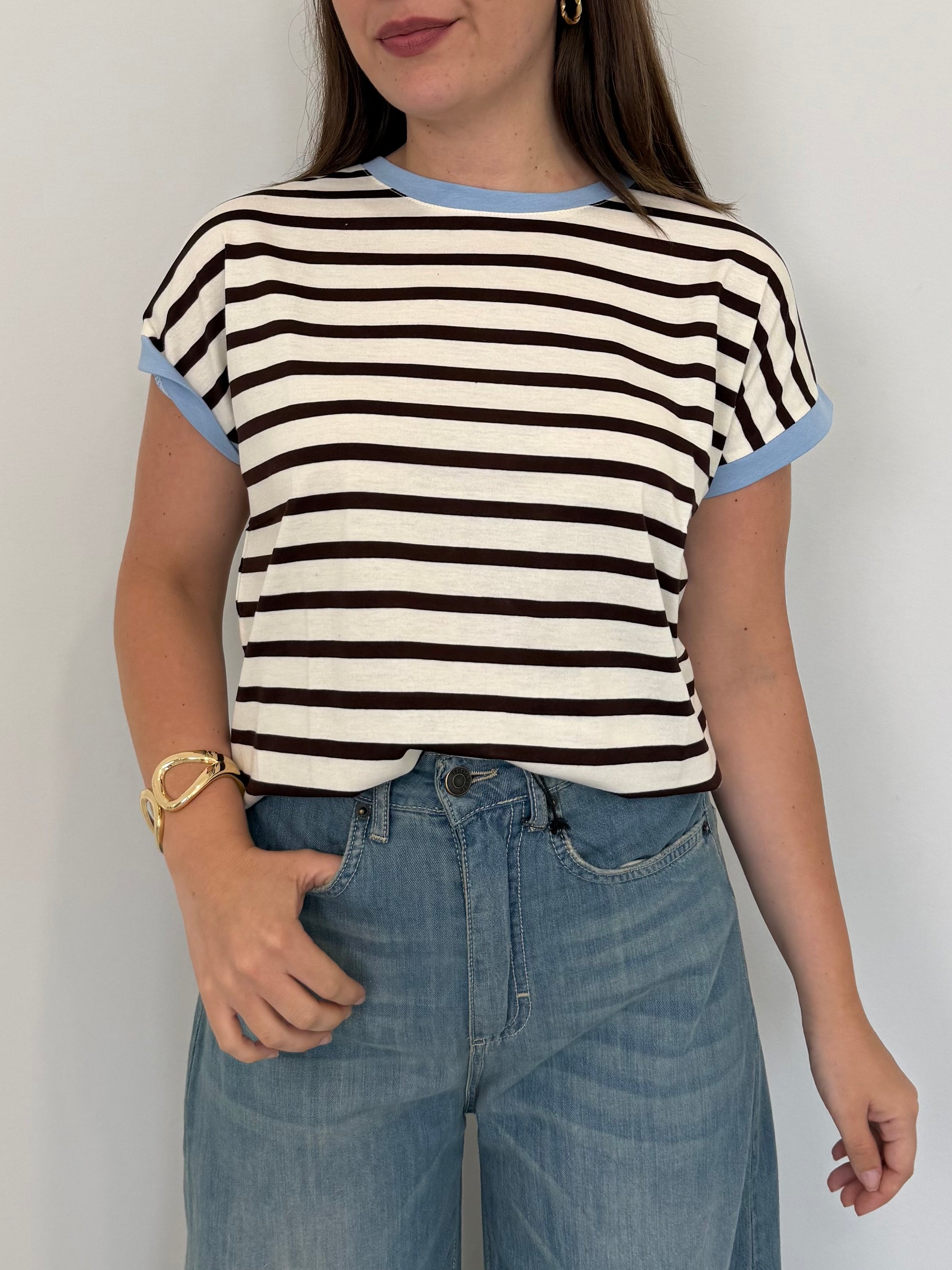 SusyMix - T-shirt righe moro contrasto azzurro