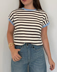 SusyMix - T-shirt righe moro contrasto azzurro