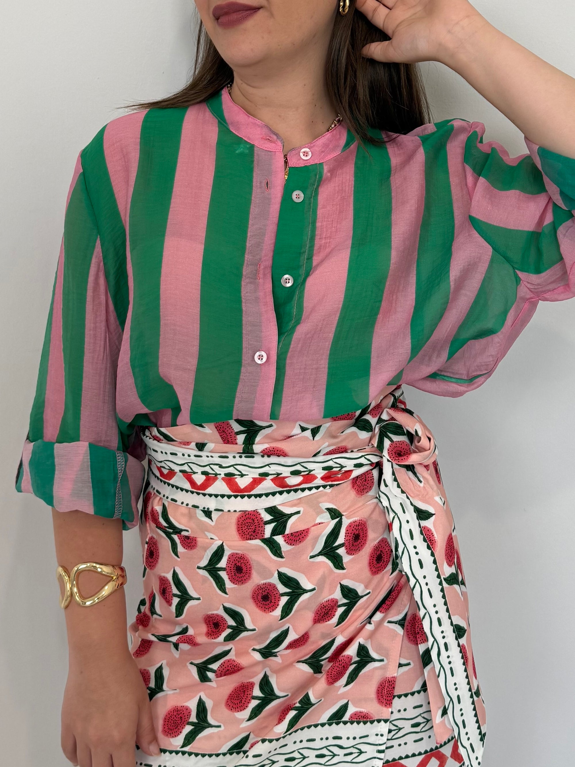 Haveone - Camicia righe larghe verde