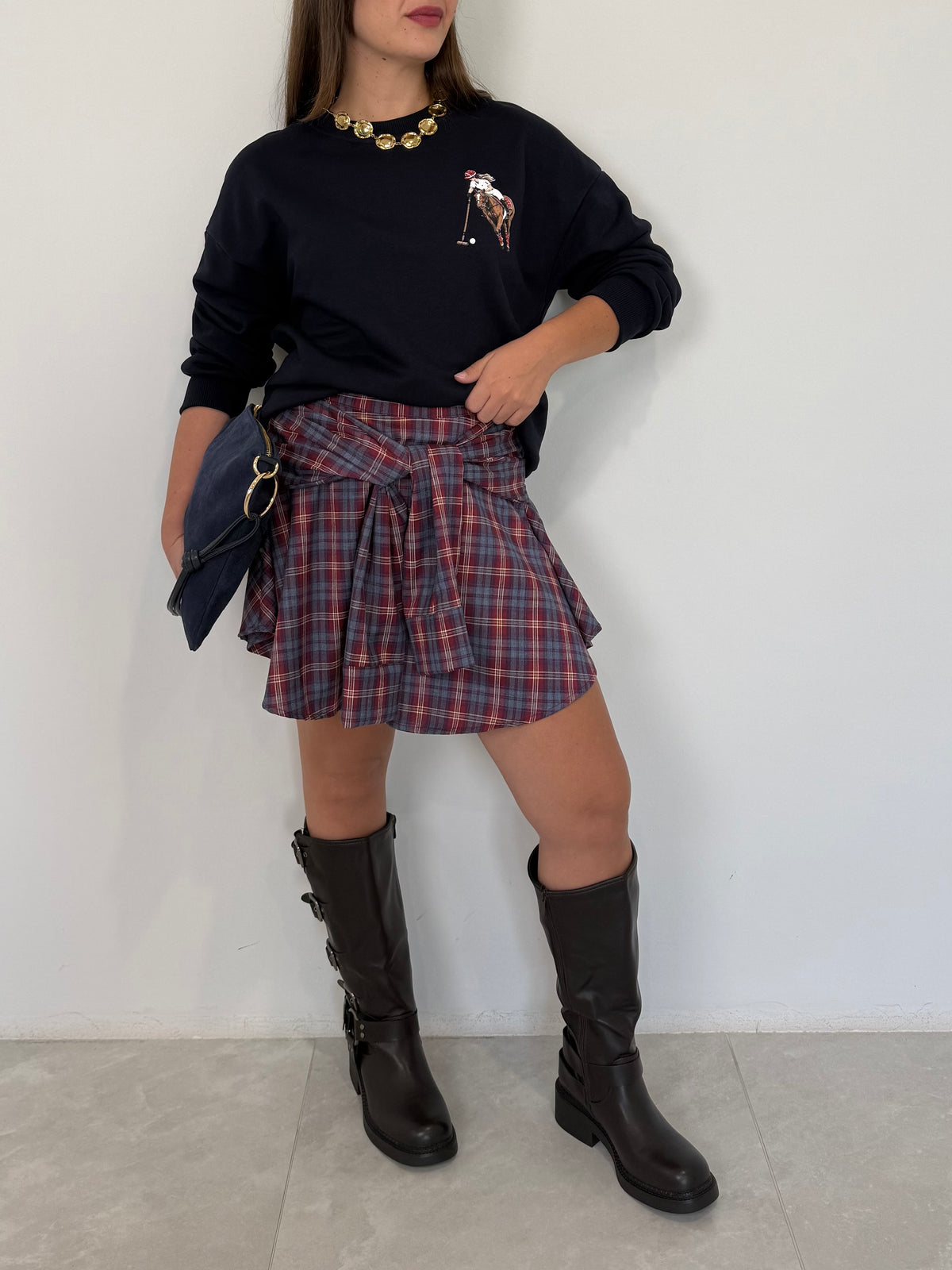 Haveone - Gonna con maniche camicia bordeaux