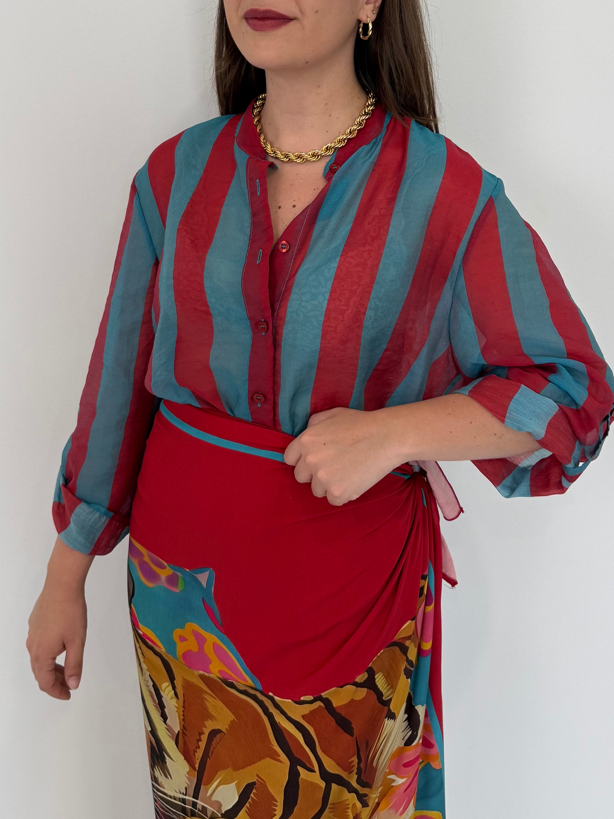 Haveone - Camicia righe larghe ottanio