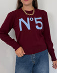 Tensione In - Maglioncino n5 bordeaux scritta celeste
