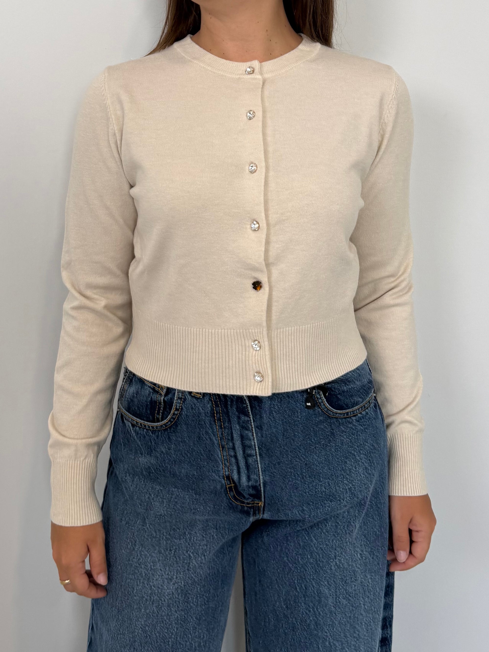 SusyMix - Cardigan con bottoni gioiello panna