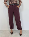 Haveone - Pantalone borgogna con cintura