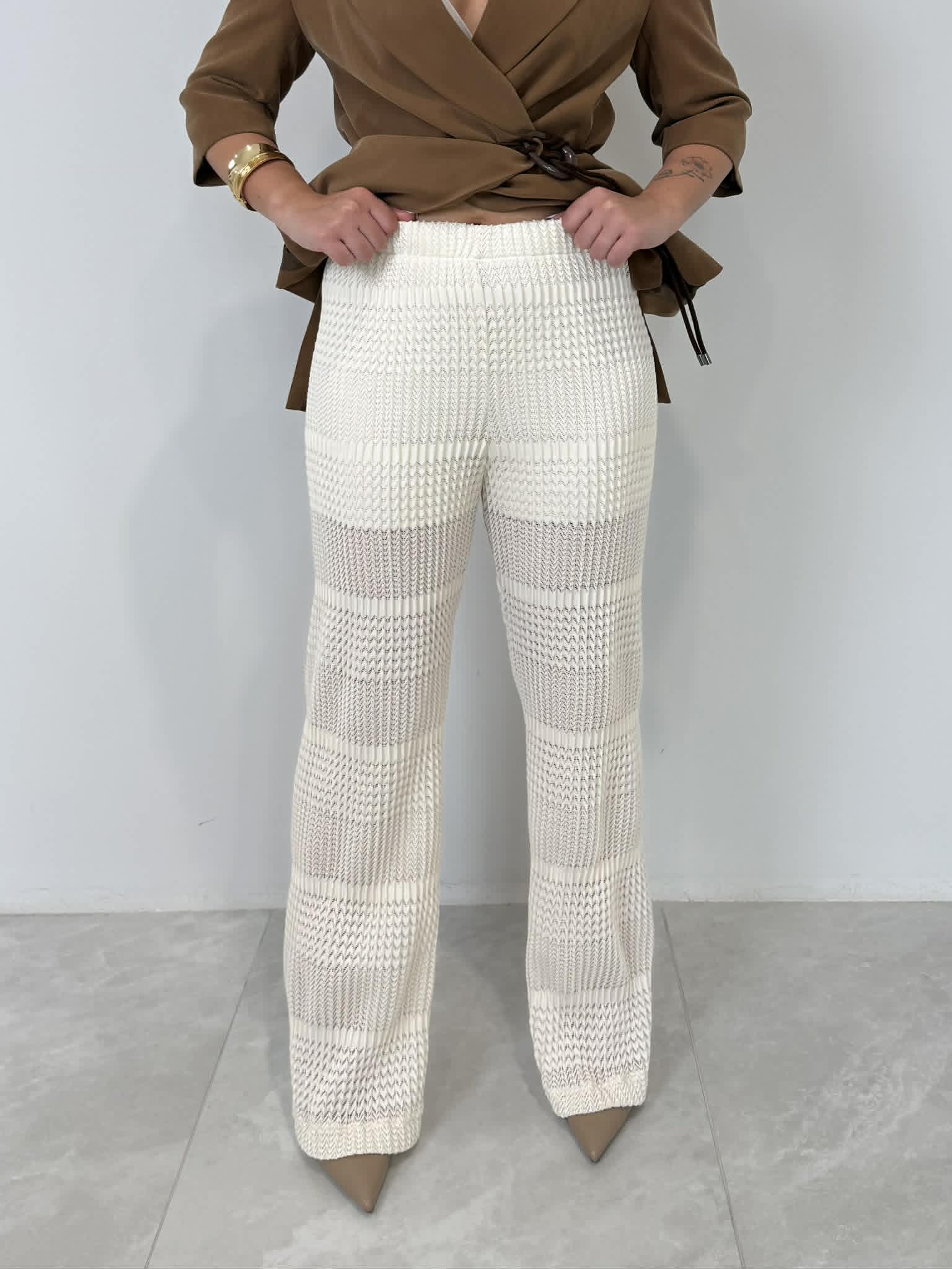 Haveone - Pantalone tessuto goffrato