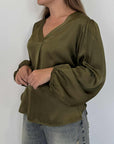 Haveone - Blusa viscosa scollo V militare