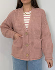 Haveone - Cardigan ricamo bottoni in legno rosa