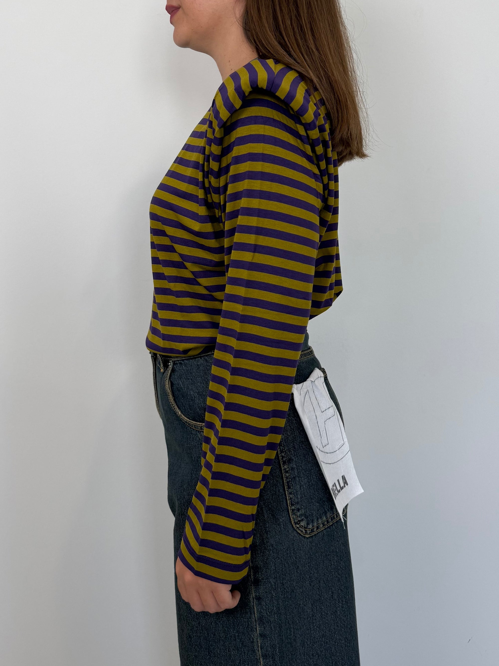 Haveone - Maglia spalline righe verde