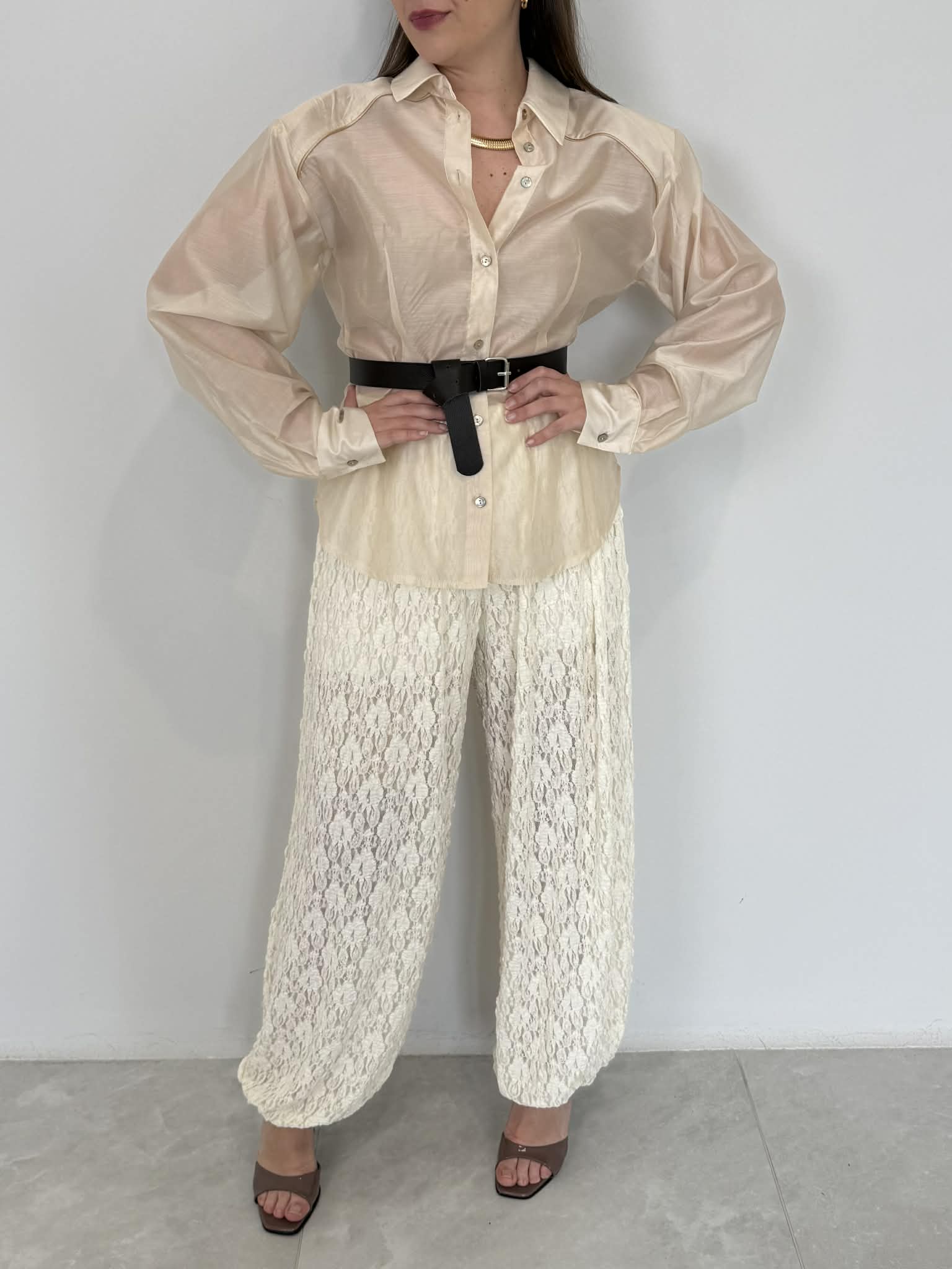 Haveone - Pantalone in pizzo con polsino