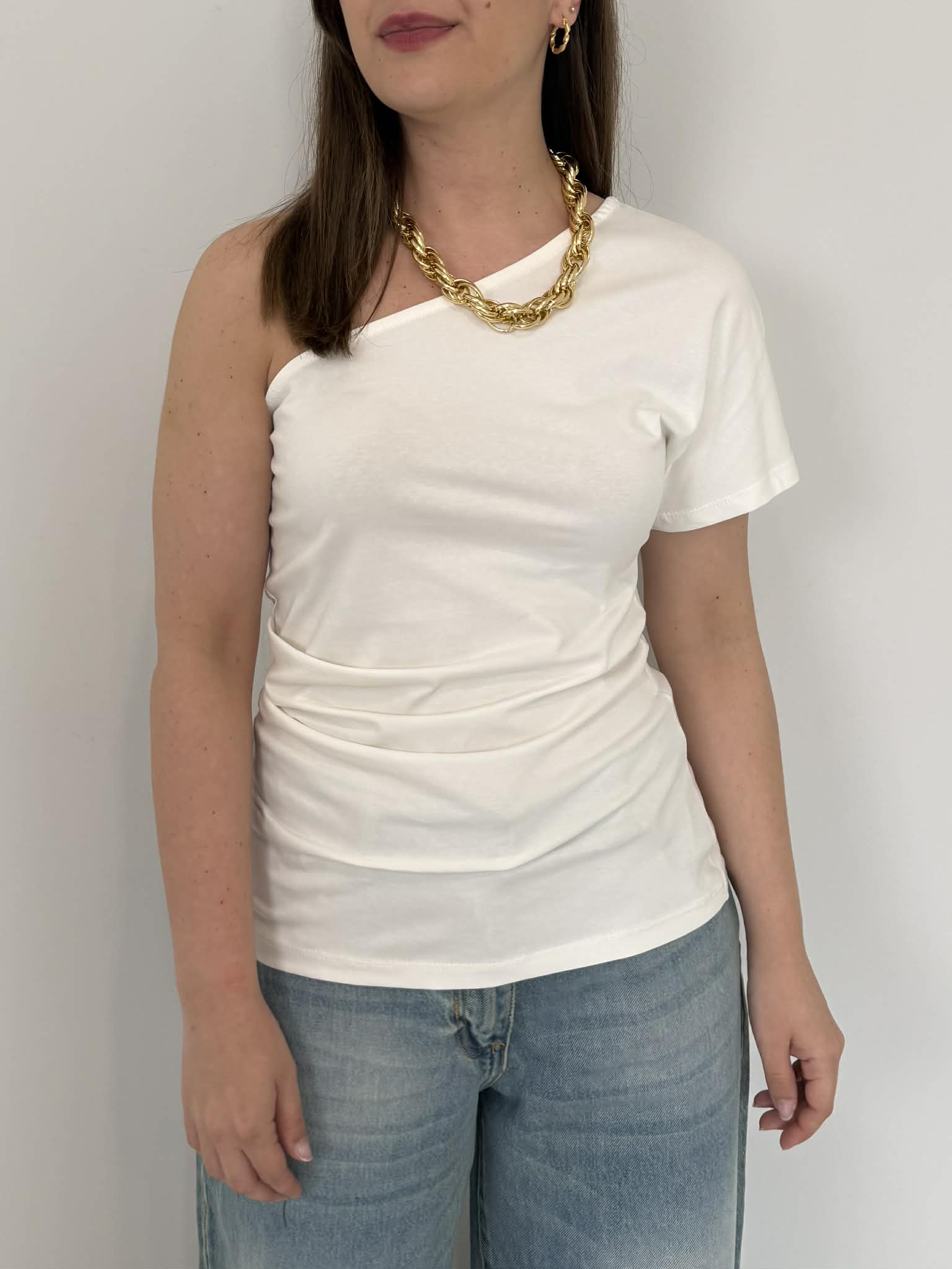 Haveone - T-shirt monospalla bianco