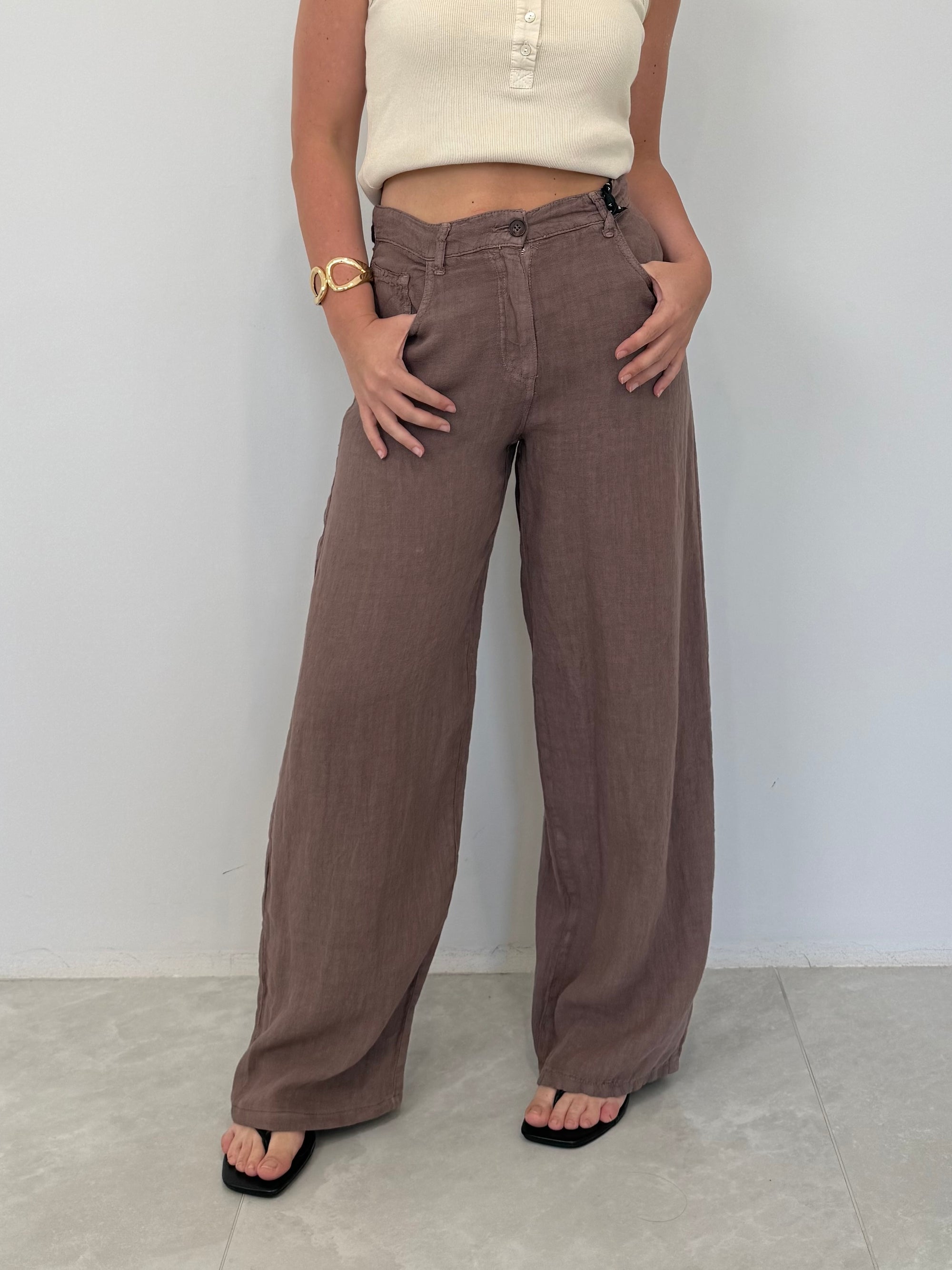 Haveone - Pantalone bella in lino moro