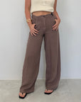 Haveone - Pantalone bella in lino moro
