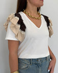 SusyMix - T-shirt con balze in cotone moro