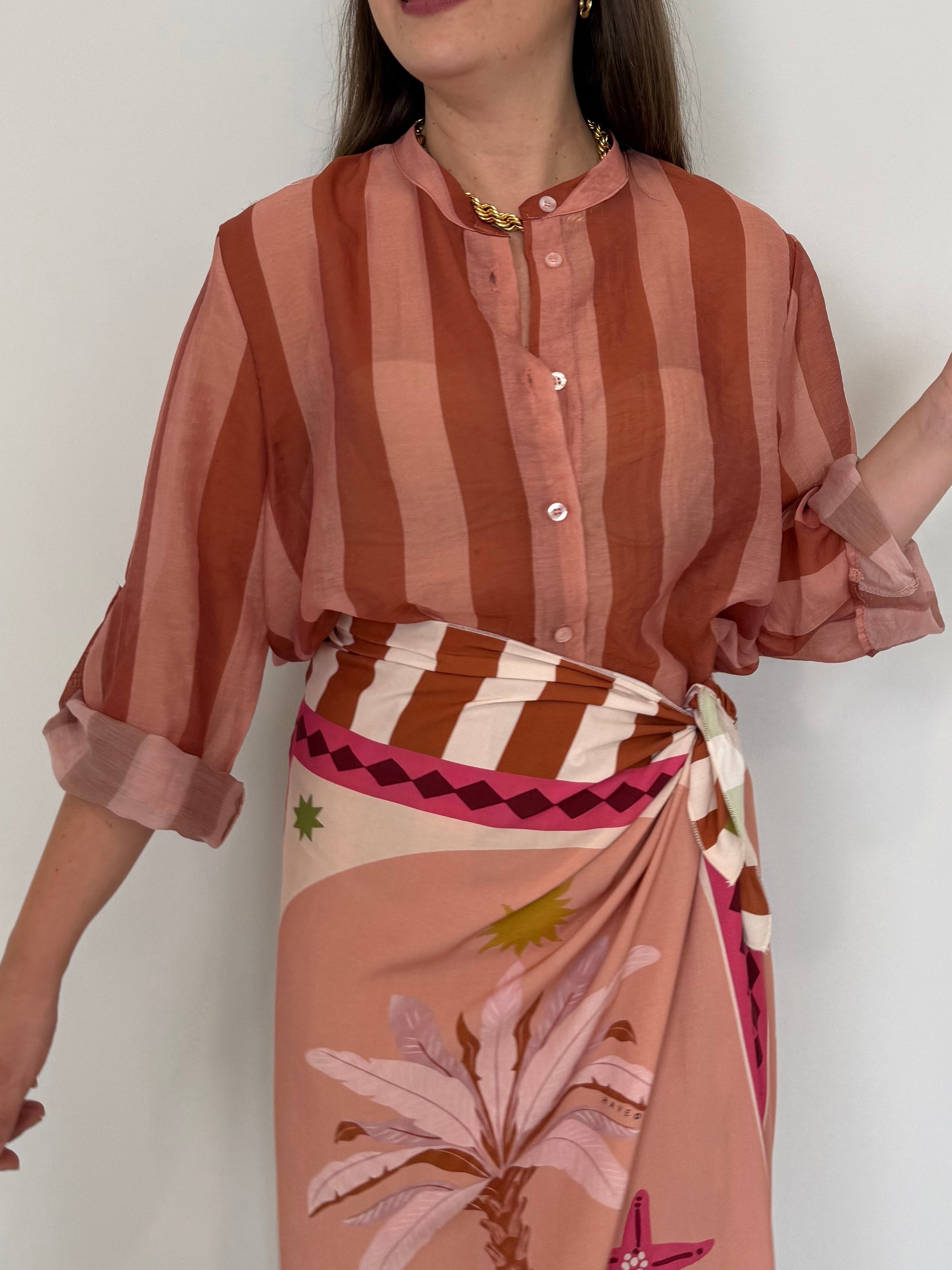 Haveone - Camicia righe larghe rosa mattone