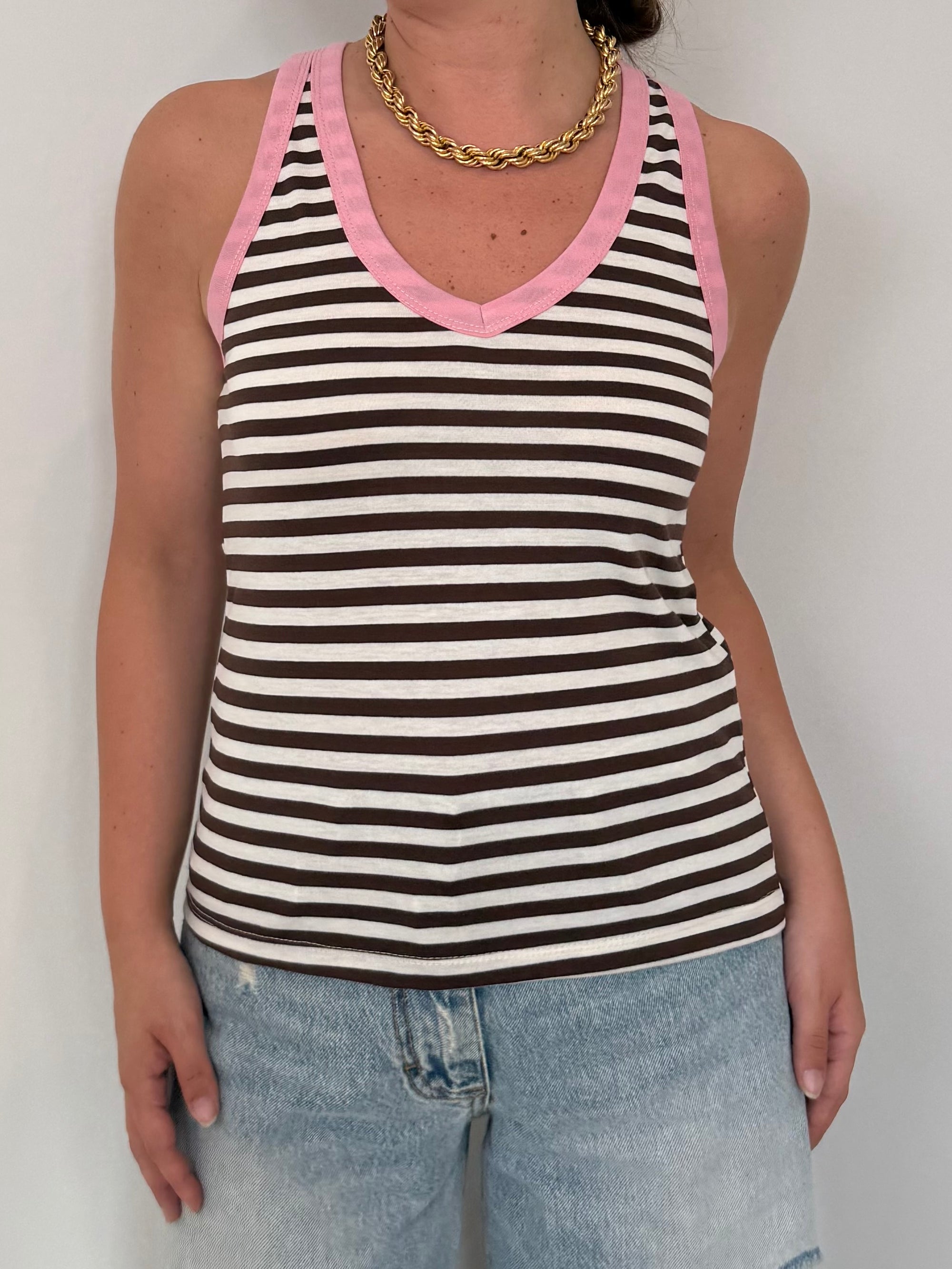 SusyMix - Canotta righe moro contrasto rosa