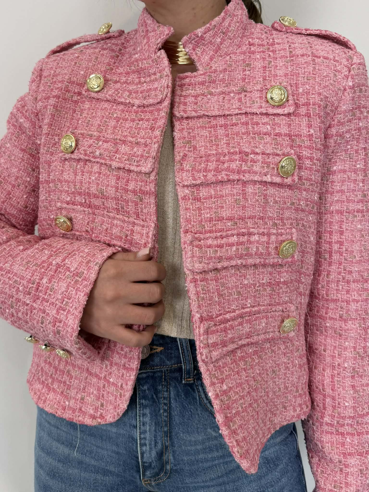 Motel - Giacca napoleon tweed fuxia