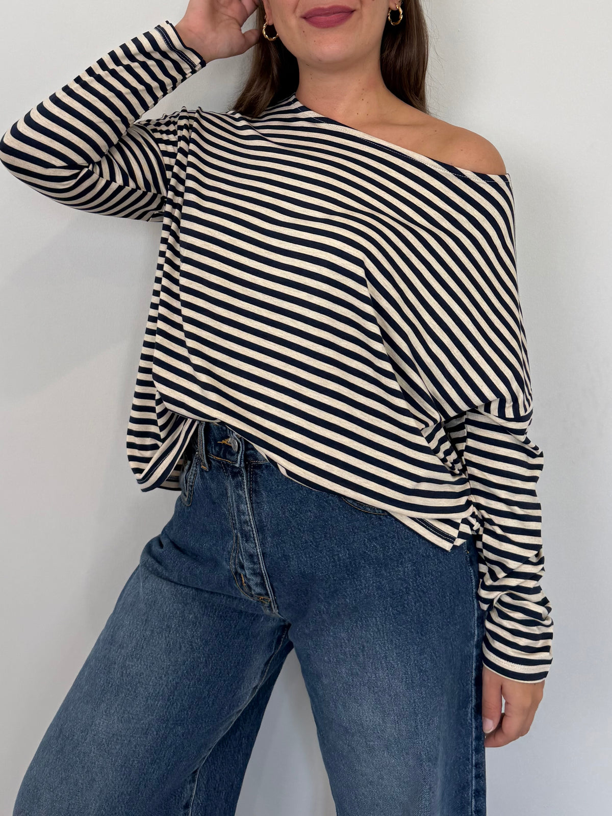 SusyMix - Maglia scatola scollo barca righe blu