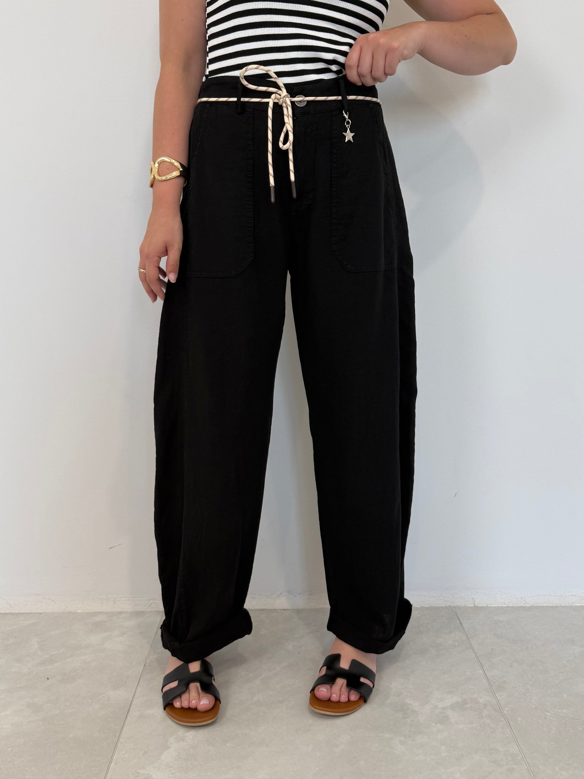 SusyMix - Pantalone no stellina in lino nero