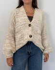 Haveone -Cardigan tre bottoni mélange panna