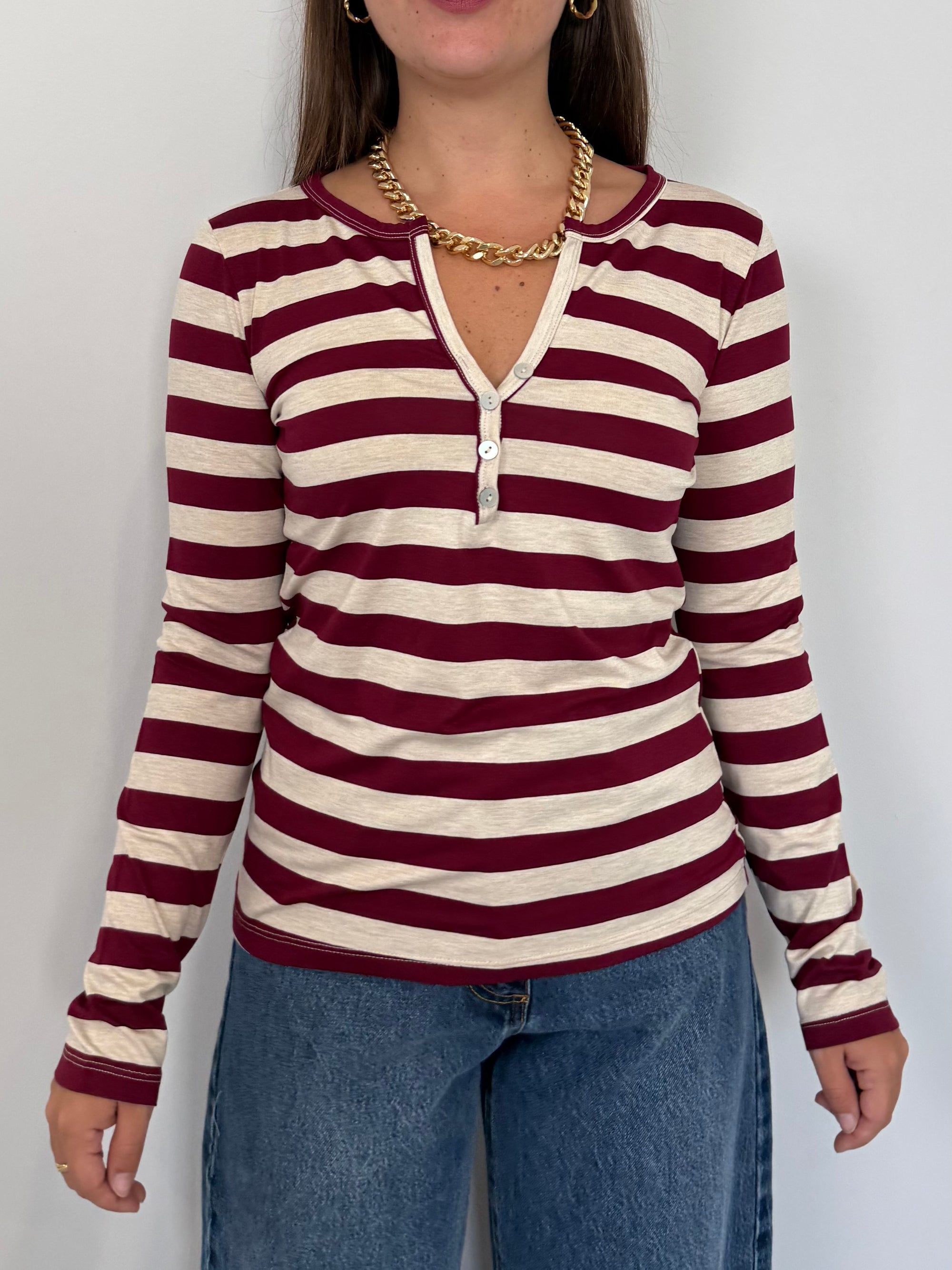 SusyMix - Maglia serafino riga bordeaux