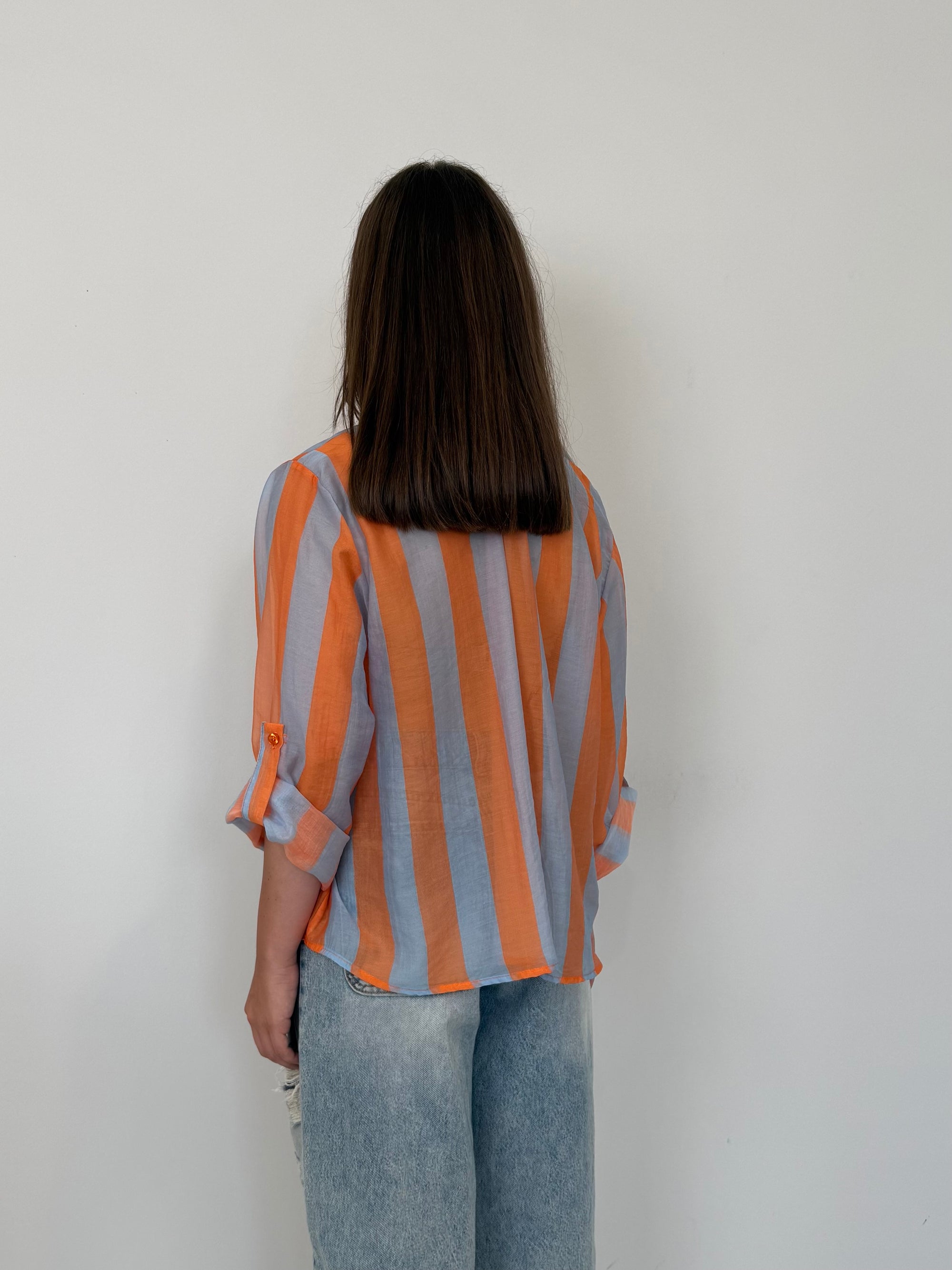 Haveone - Camicia righe larghe arancio/celeste