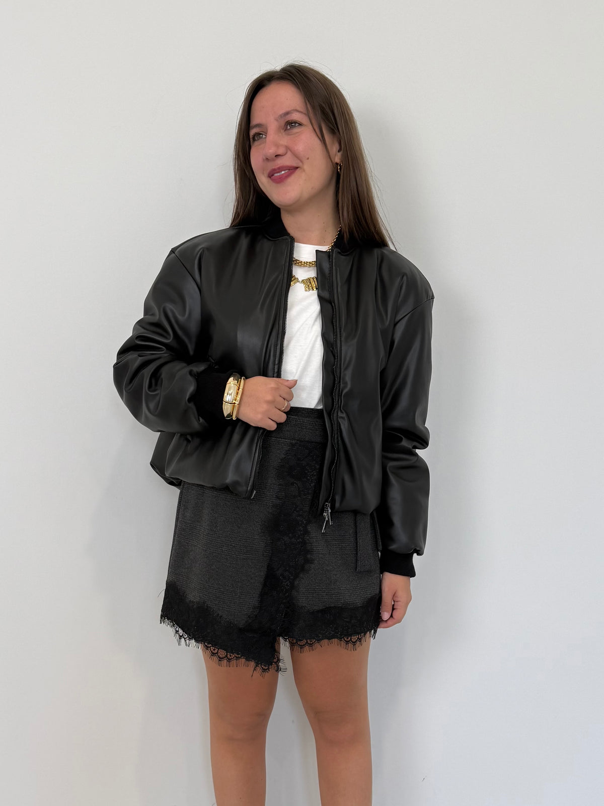 Haveone - Bomber in ecopelle nero