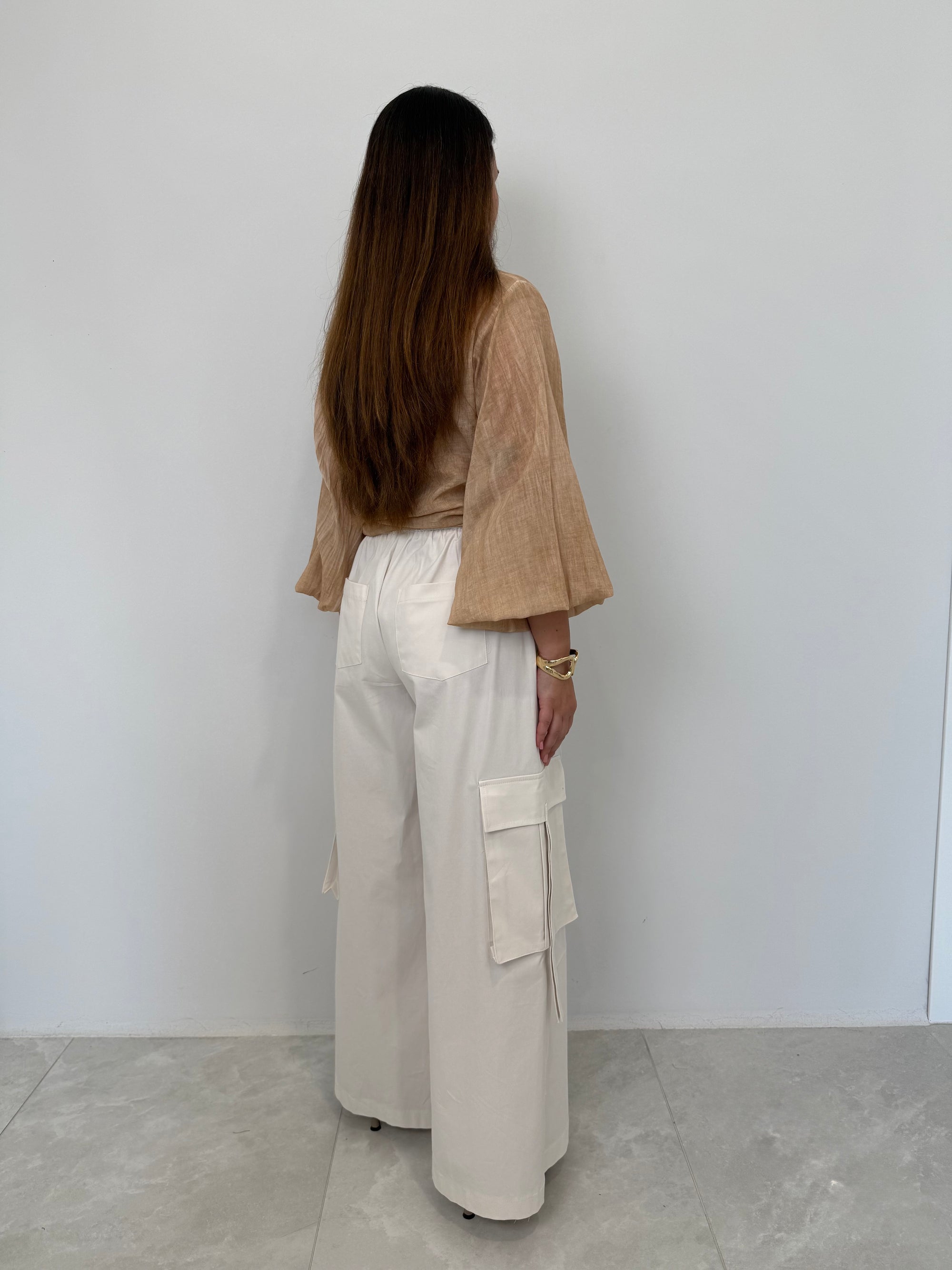 Tensione In - Pantalone cargo in cotone panna