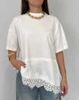 Dixie - T-shirt bianca con inserto raso