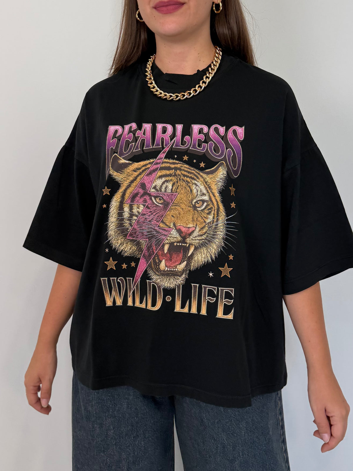SusyMix - T-shirt over con tigre nero