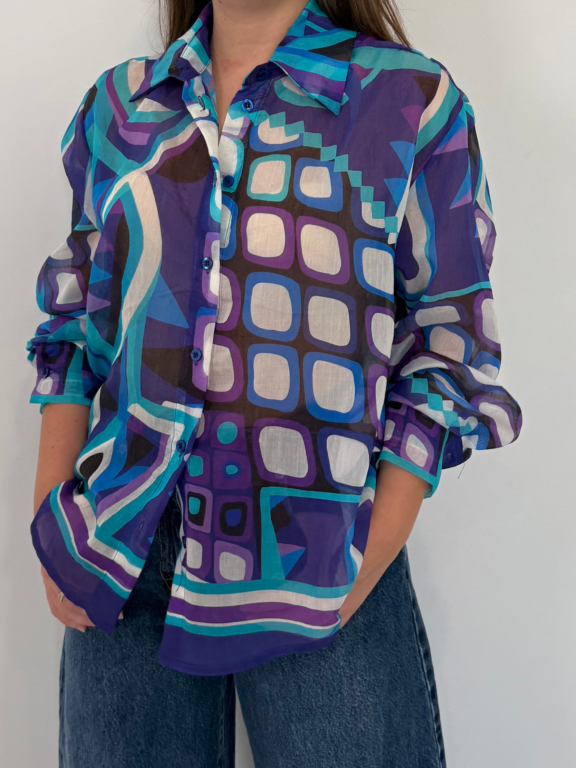 Tensione - Camicia geometrica blu