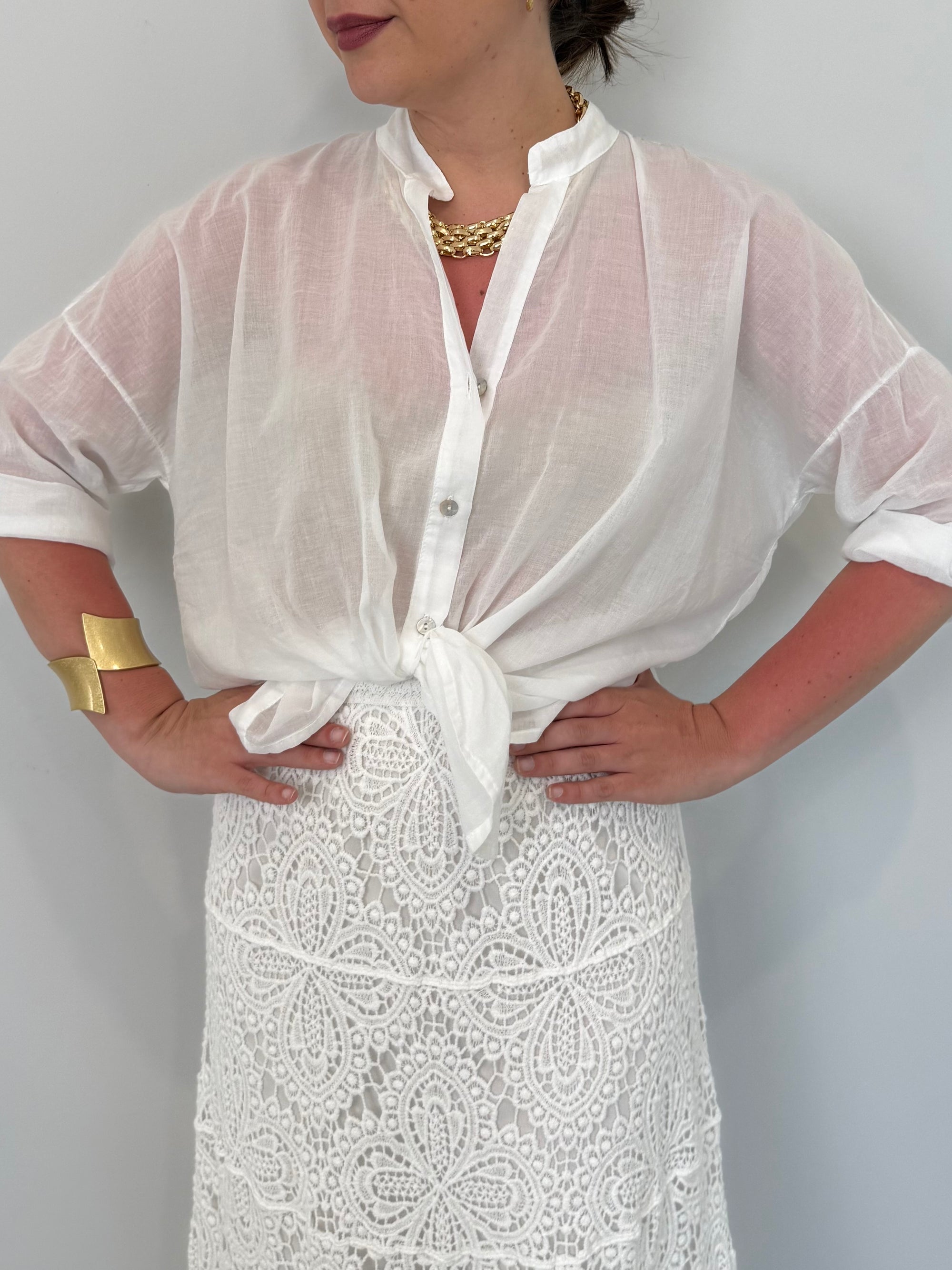 Haveone - Camicia in mussola di cotone bianca