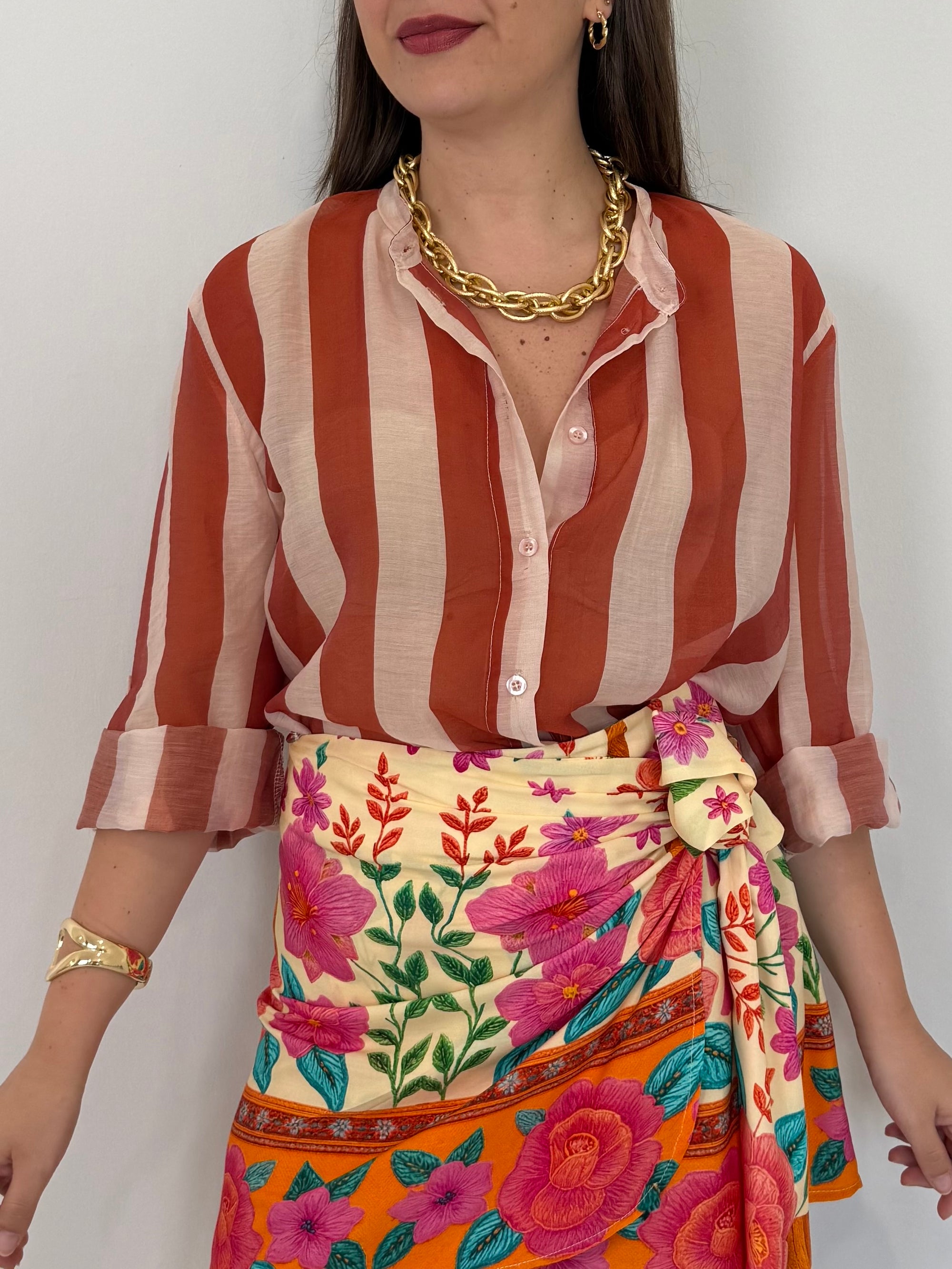 Haveone - Camicia righe larghe papaya