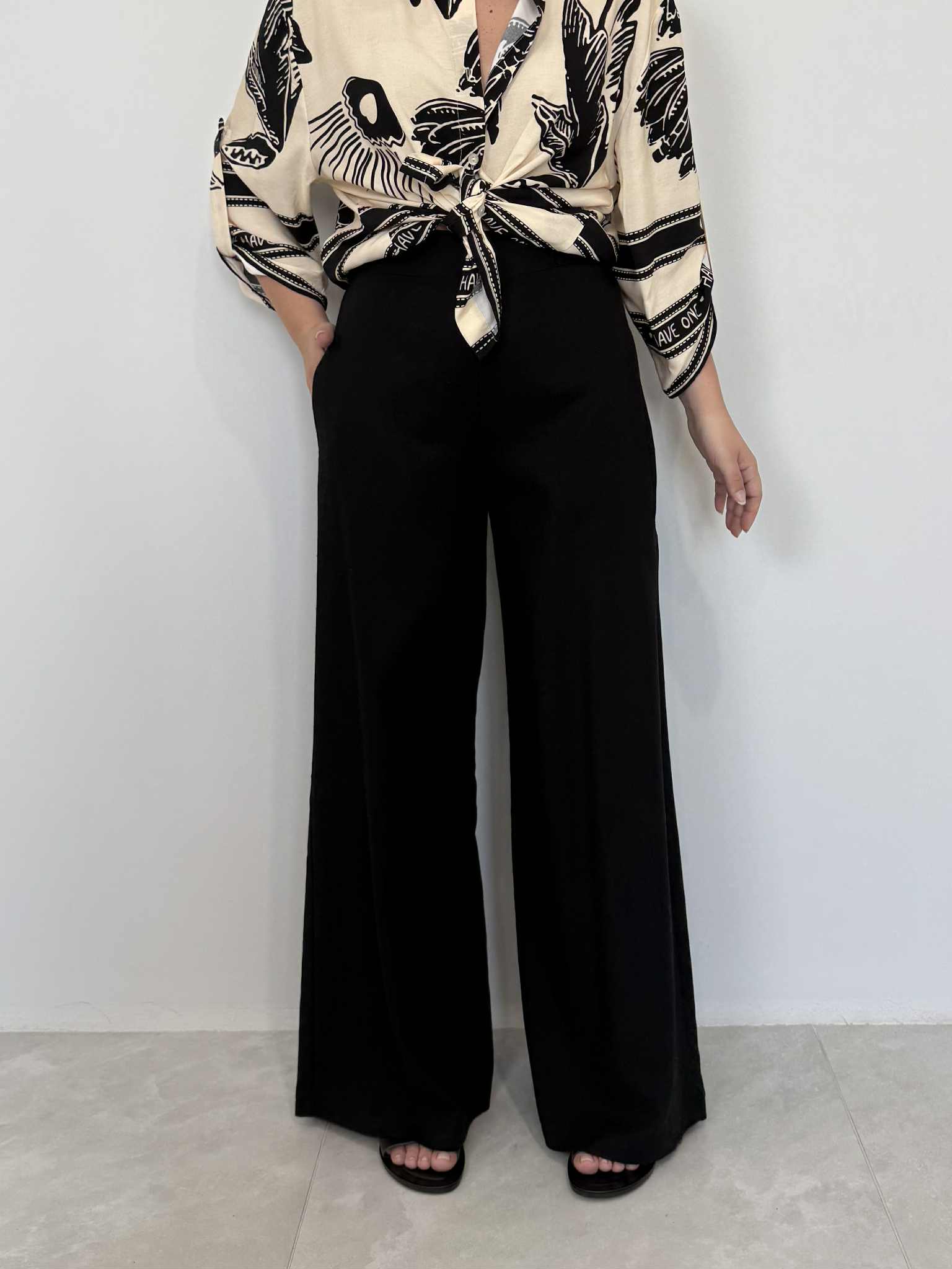 Haveone - Pantalone lino nero