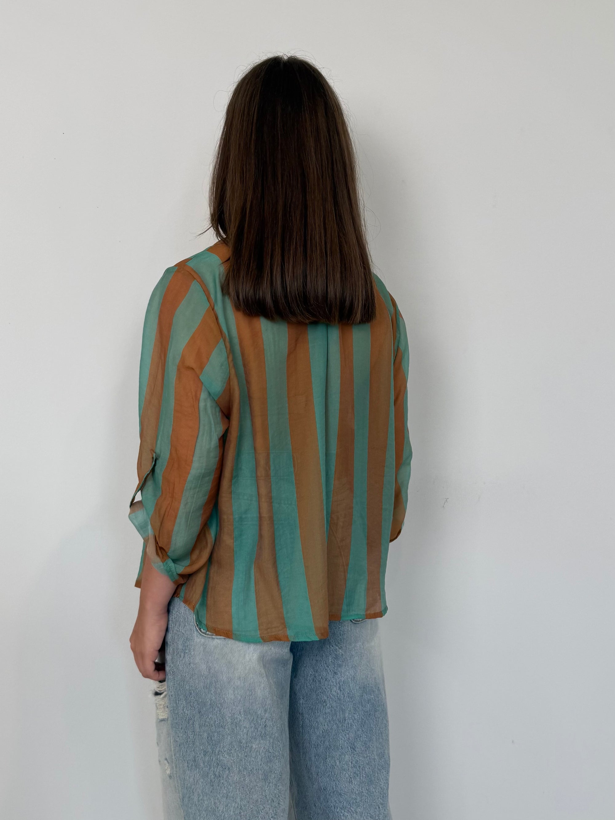 Haveone - Camicia righe larghe acquamarina/sabbia