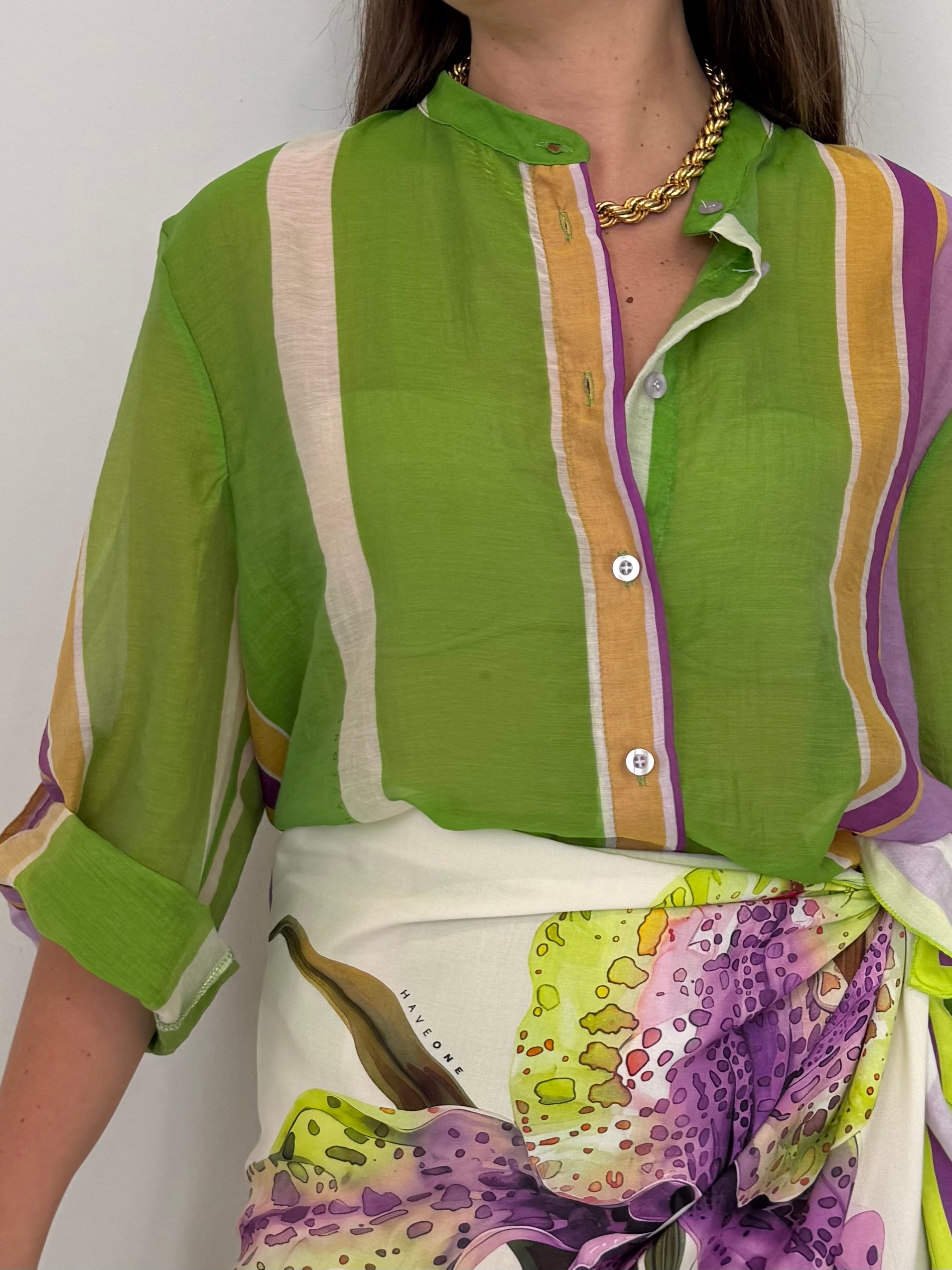 Haveone - Camicia righe asimmetriche verde