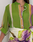Haveone - Camicia righe asimmetriche verde