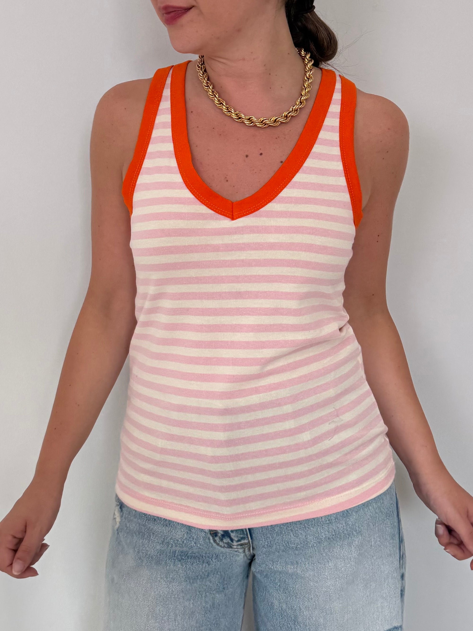 SusyMix - Canotta righe rosa contrasto arancio