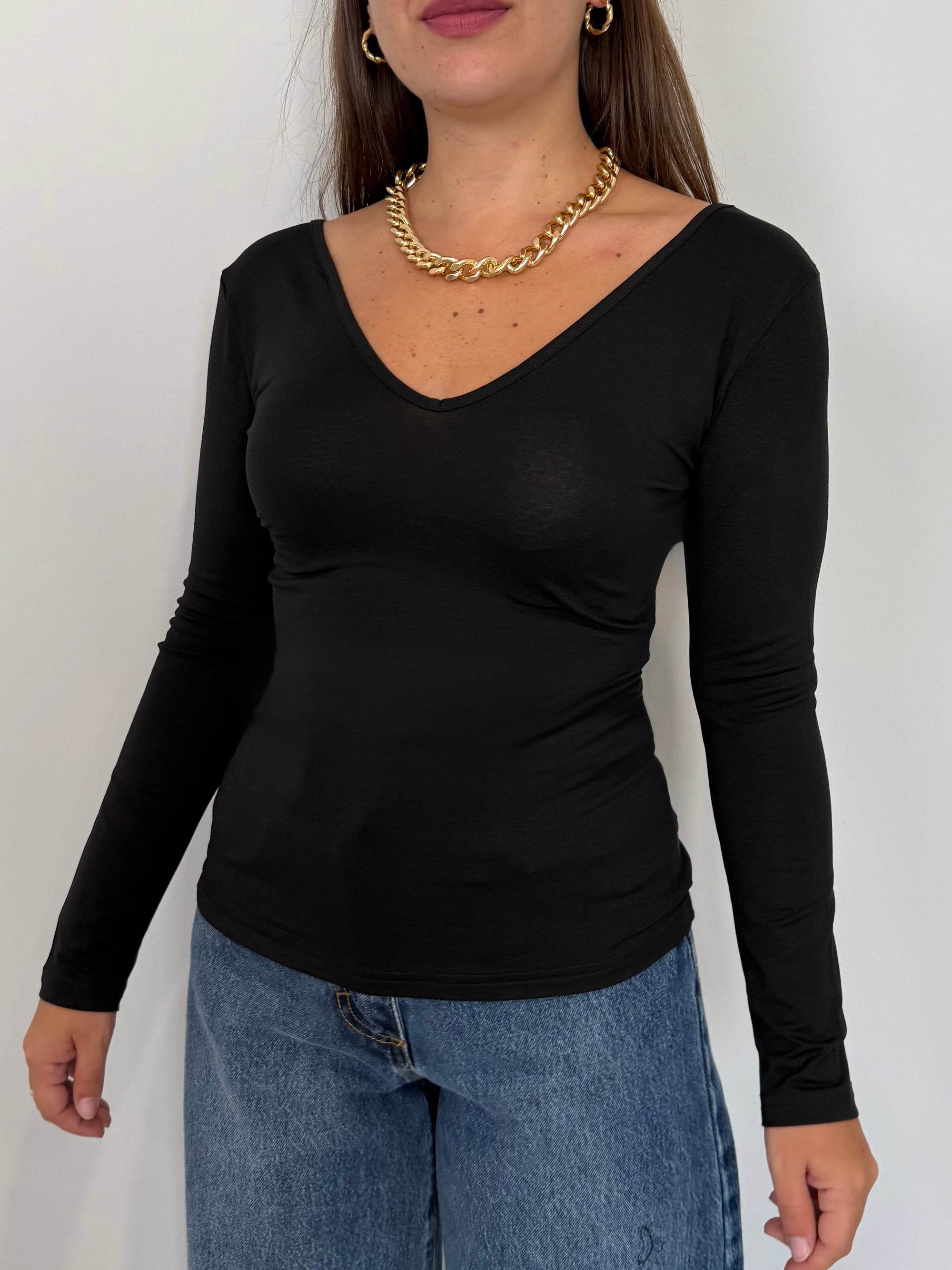 SusyMix - Maglia doppia scollo V nera