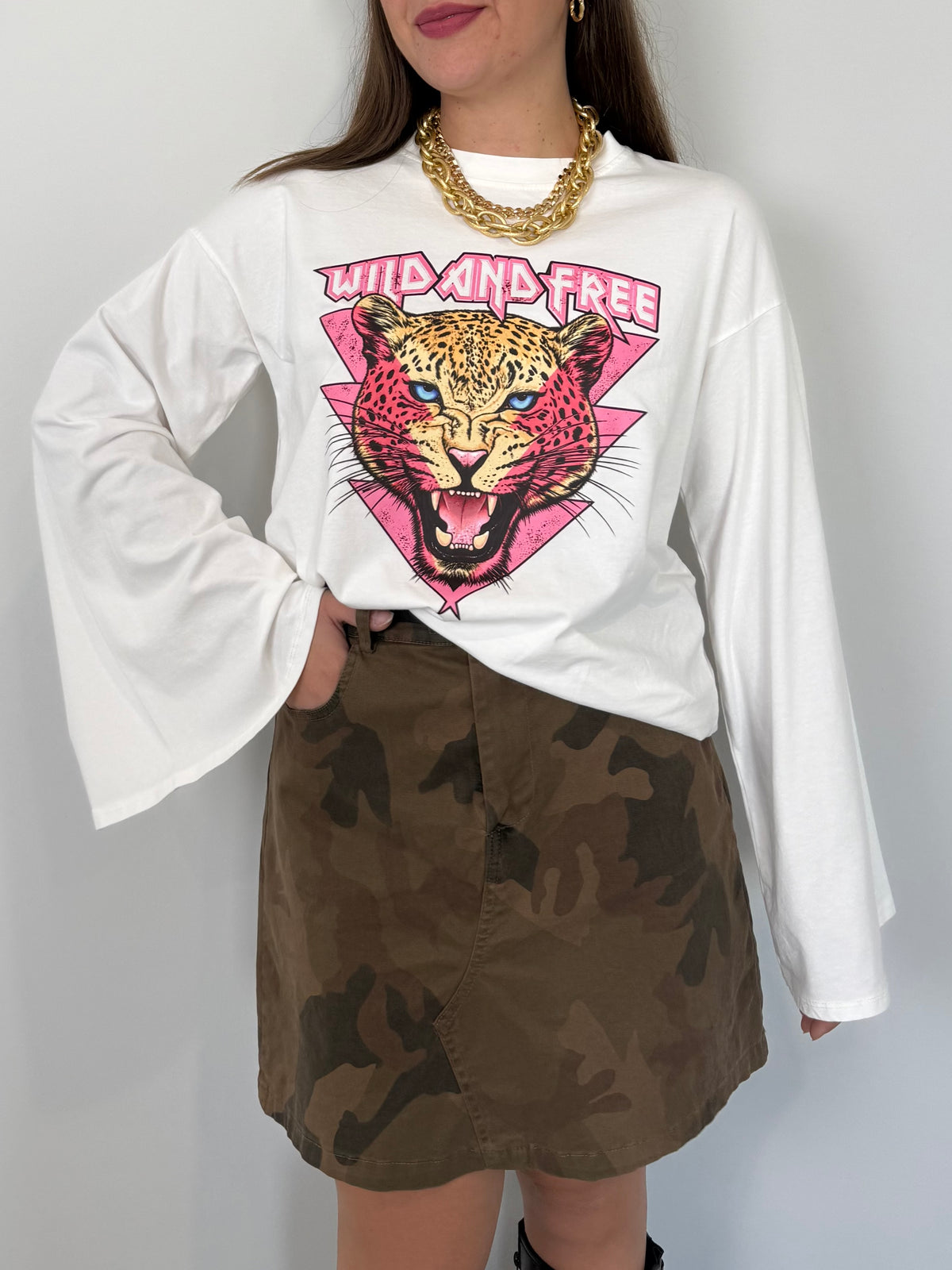 SusyMix - Maglia manica calla con tigre bianca